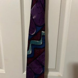 Robert Daskal Hand painted Brigid Shannon Men's Silk Tie Purple, Blue Geometric